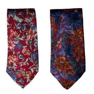 Lot of 2 LONDON FOG Men's Neck Ties Multicolor Floral Satin 56"